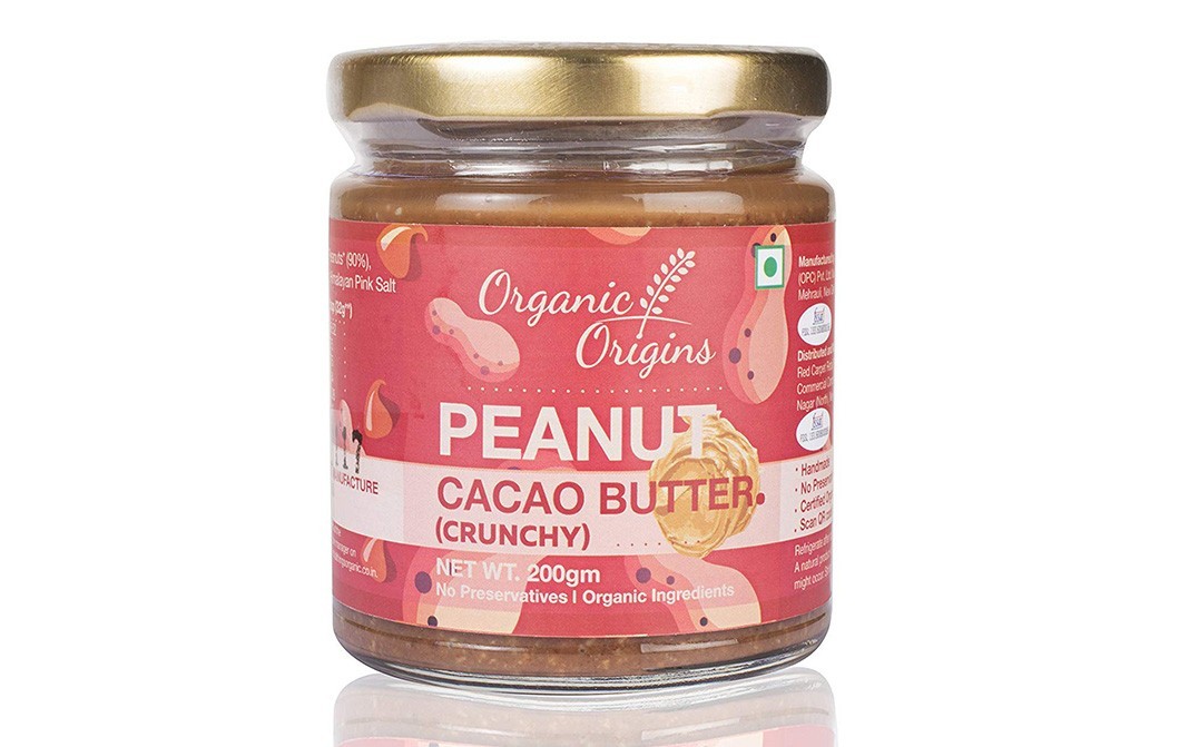 Organic Origins Peanut Cacao Butter. (Crunchy)   Glass Jar  200 grams